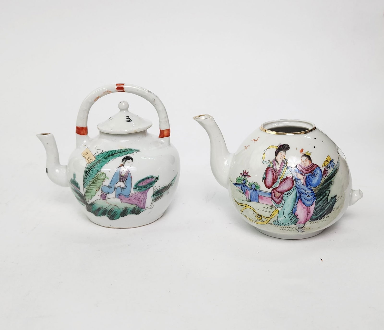 Lot of 2 Antique Chinese Famille Rose Porcelain Teapots (1 of 7)