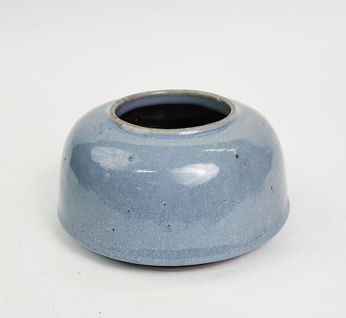 Antique Chinese Blue Glazed Ceramic Brush Wash Bowl (1 of 4)