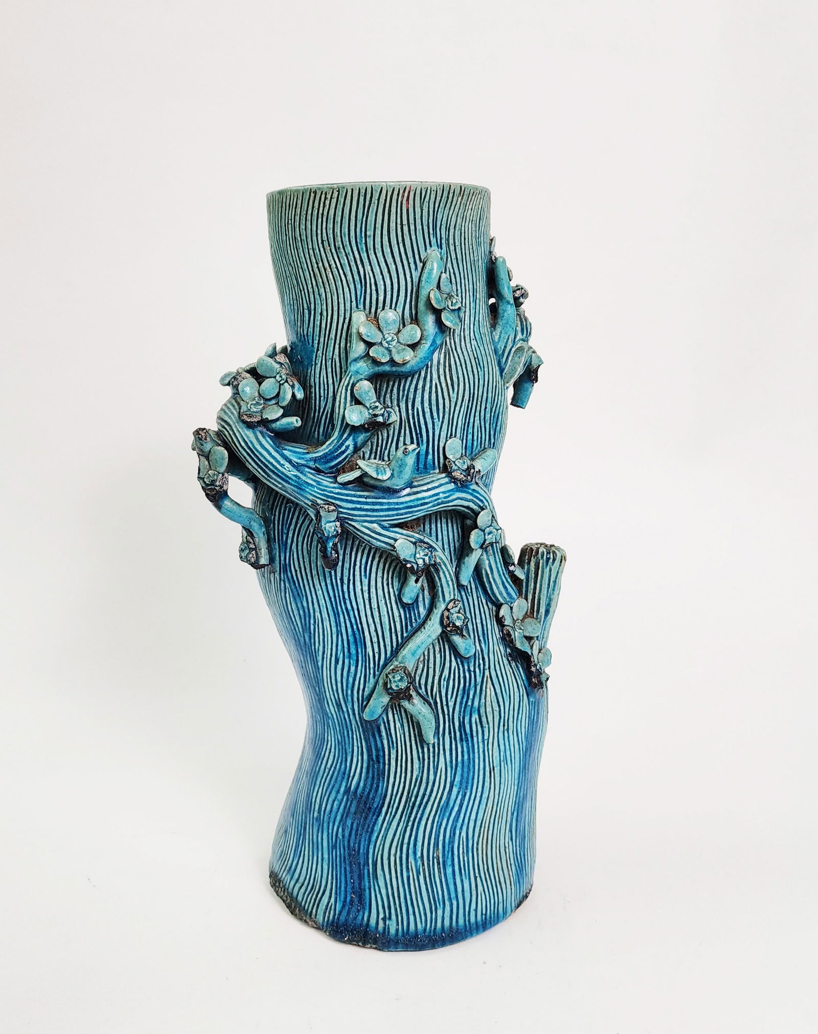 Antique Chinese Turquoise Glazed Log Shaped Vase (1 of 6)