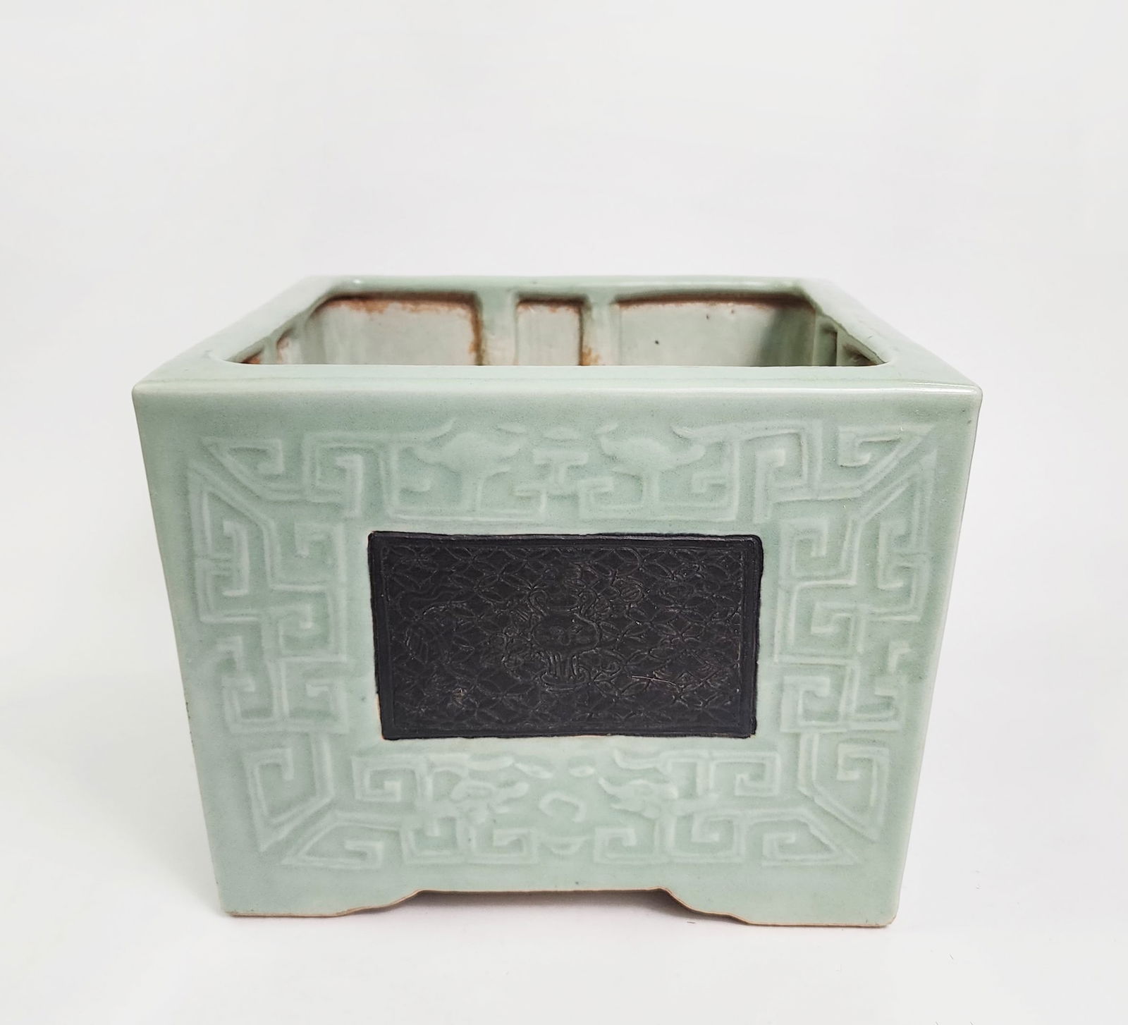 Antique Chinese Celadon Glazed  Square Porcelain Plnater (1 of 6)