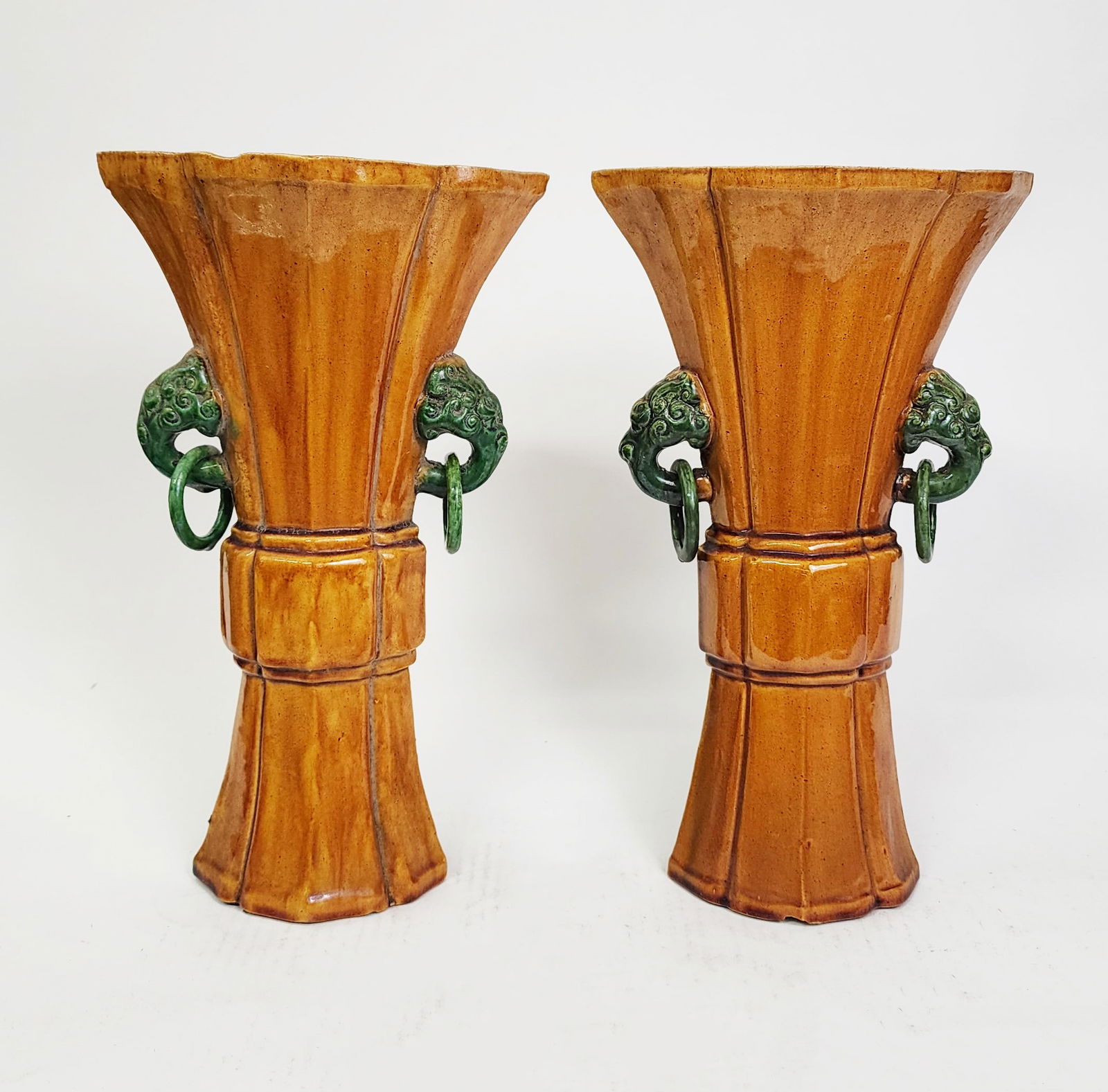 Pair of Antique Chinese Sincai Pumpkin & Green Glazed Vases (1 of 7)