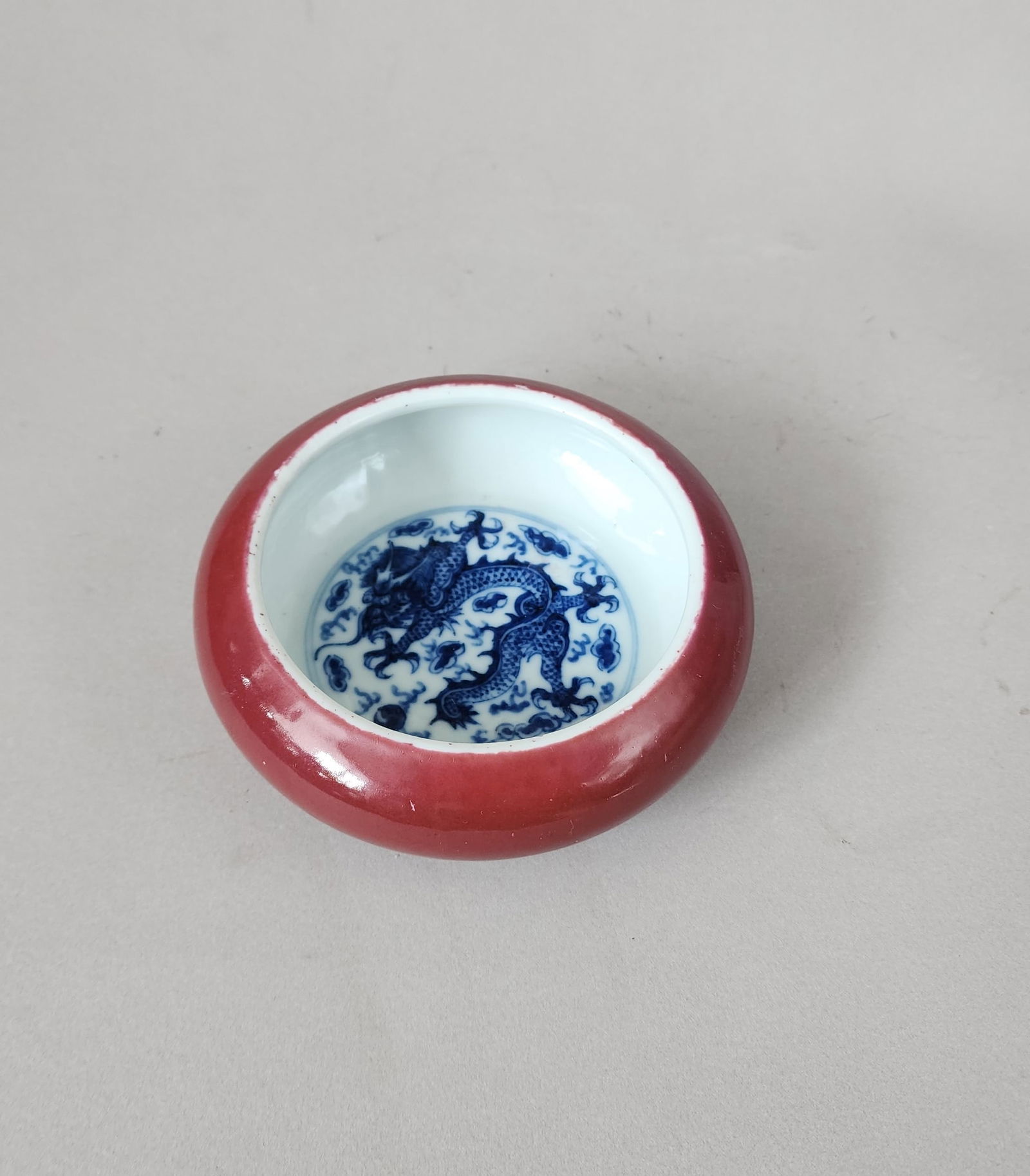 Antique Chinese Blue & White / Red Glazed Porcelain Brush Wash Bowl (1 of 5)