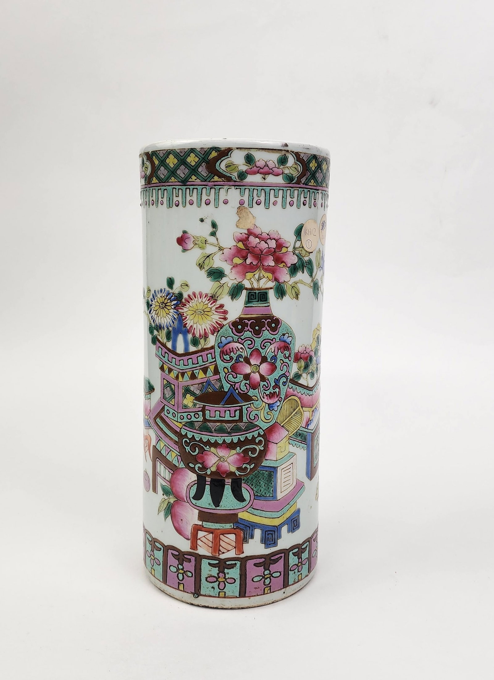 Antique Chinese Famille Rose Porcelain Hat Stand: Antique Chinese Famille Rose Porcelain Hat Stand, h. 11 inches, ca. late 19th- early 20th century.