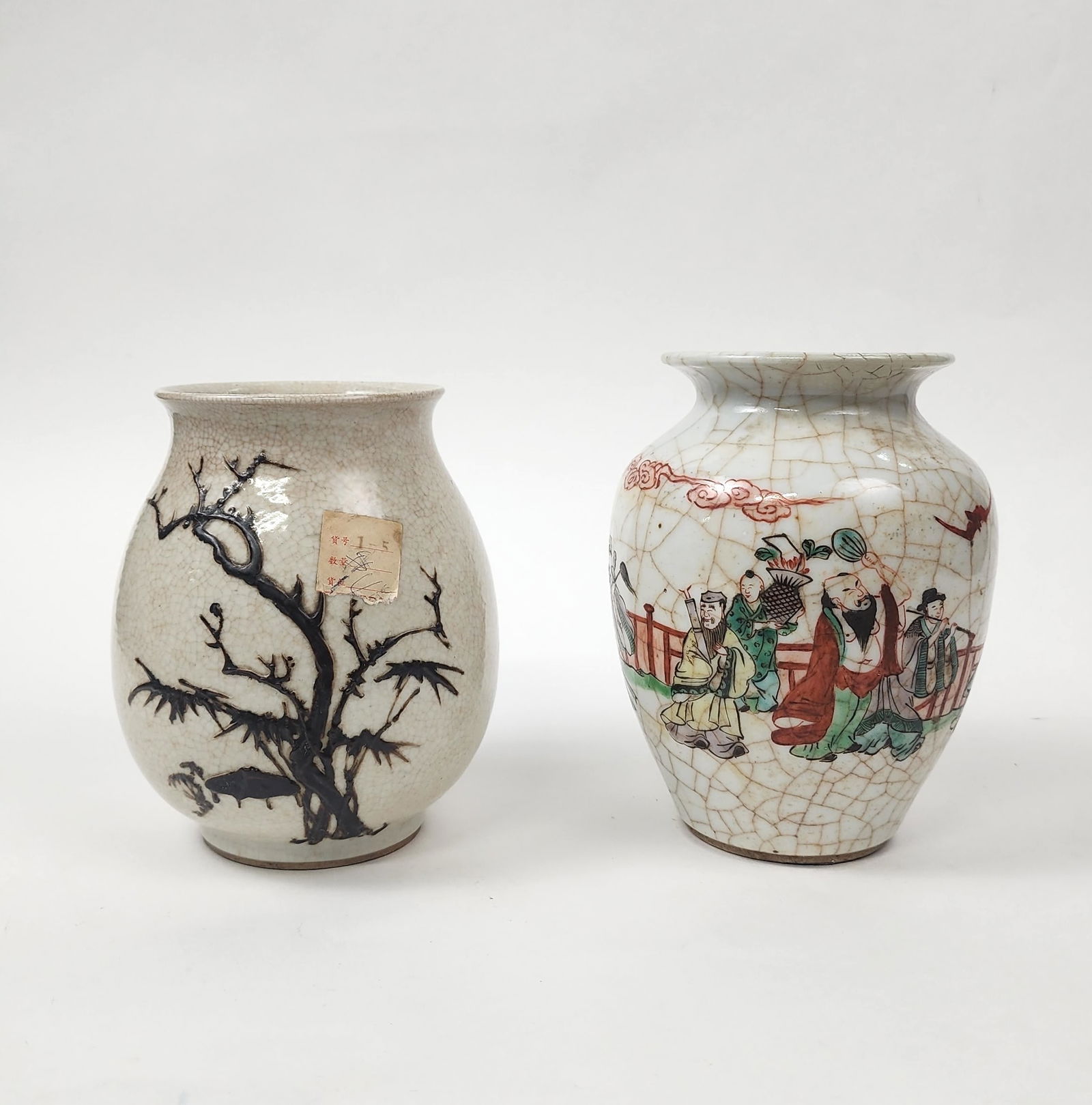 Lot of 2 Antique Chinese Crackle Glazed Vases (1 of 9)