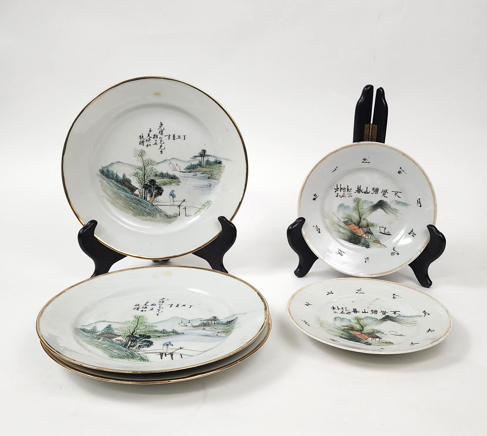 Lot of 5 Antique Chinese Porcelain Landscape Plates (1 of 11)