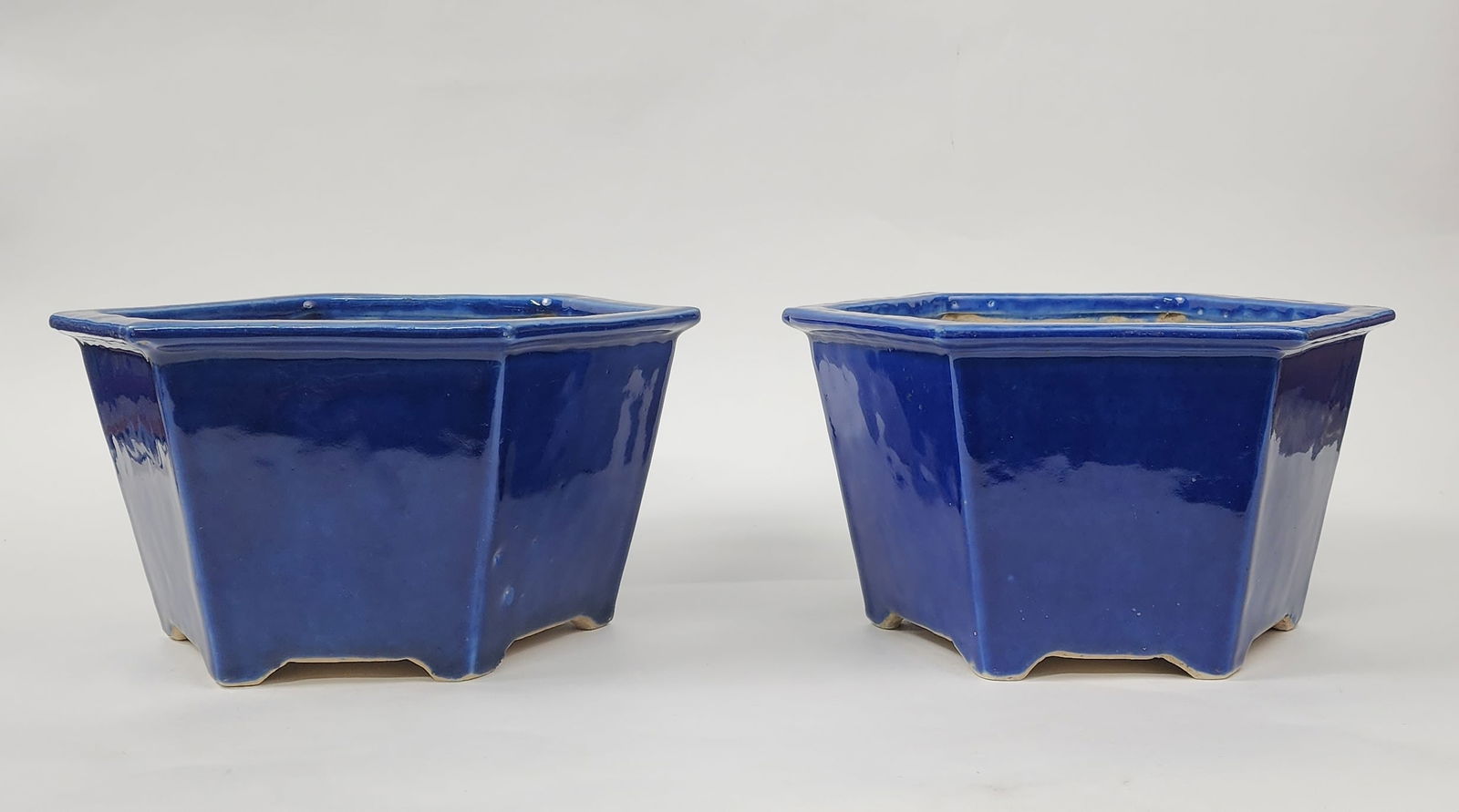 Pair of Antique Chinese Cobalt Blue Glazed Hexagonal Planters (1 of 9)