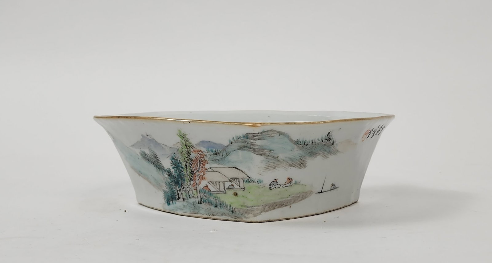 Antique Chinese Qianjiang Porcelain Bat Shaped Bowl: Antique Chinese Qianjiang Porcelain Bat Shaped Bowl, w. 7 inches, Guangxu marked, ca. late 19th- early 20th century.