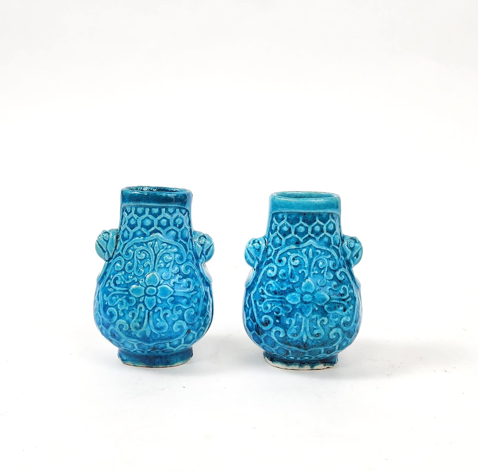 Pair of Antique Chinese Turquoise Glazed Porcelain Small Vases (1 of 5)