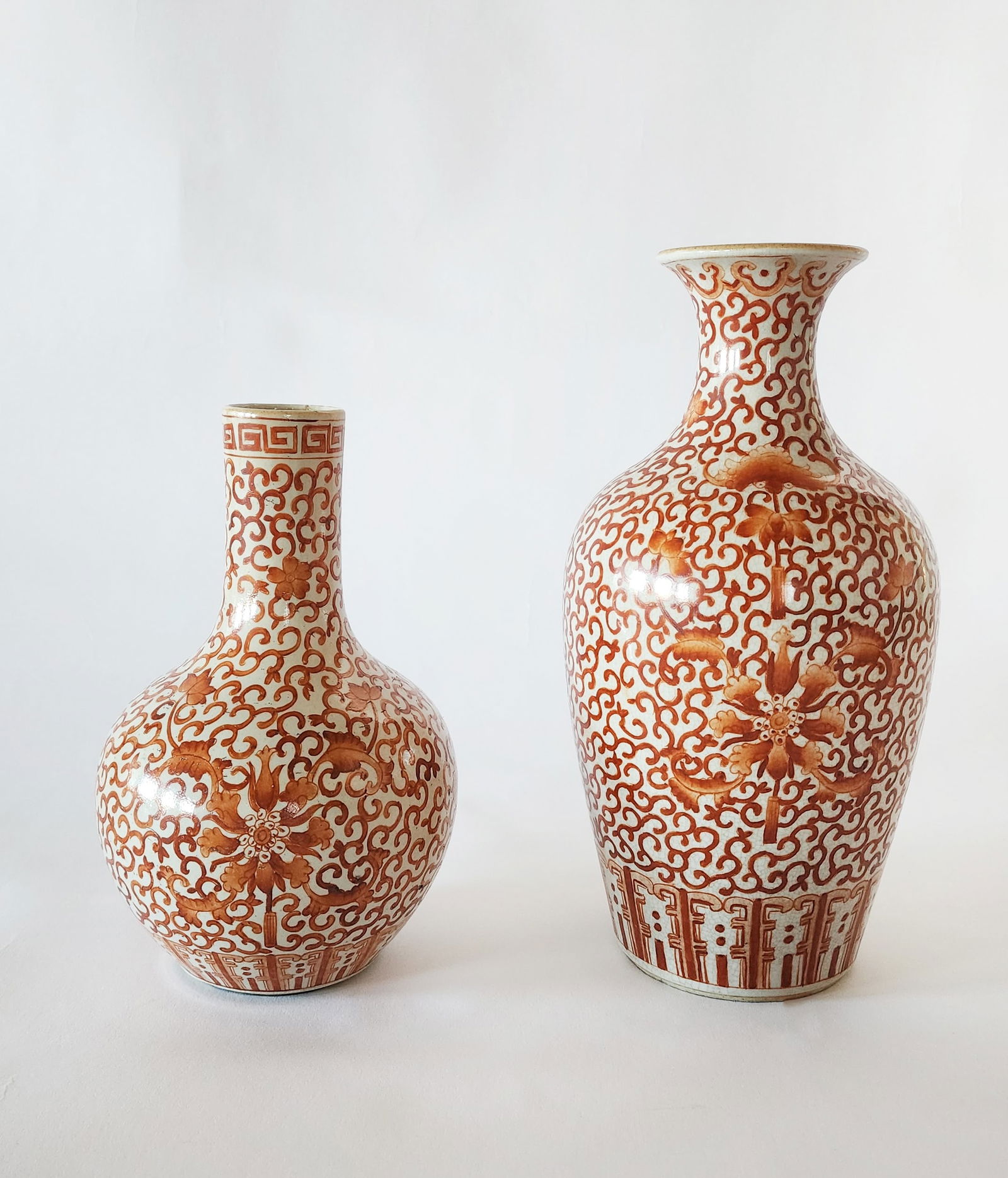 Lot of 2 Chinese Iron Red Decorated Vases (1 of 9)