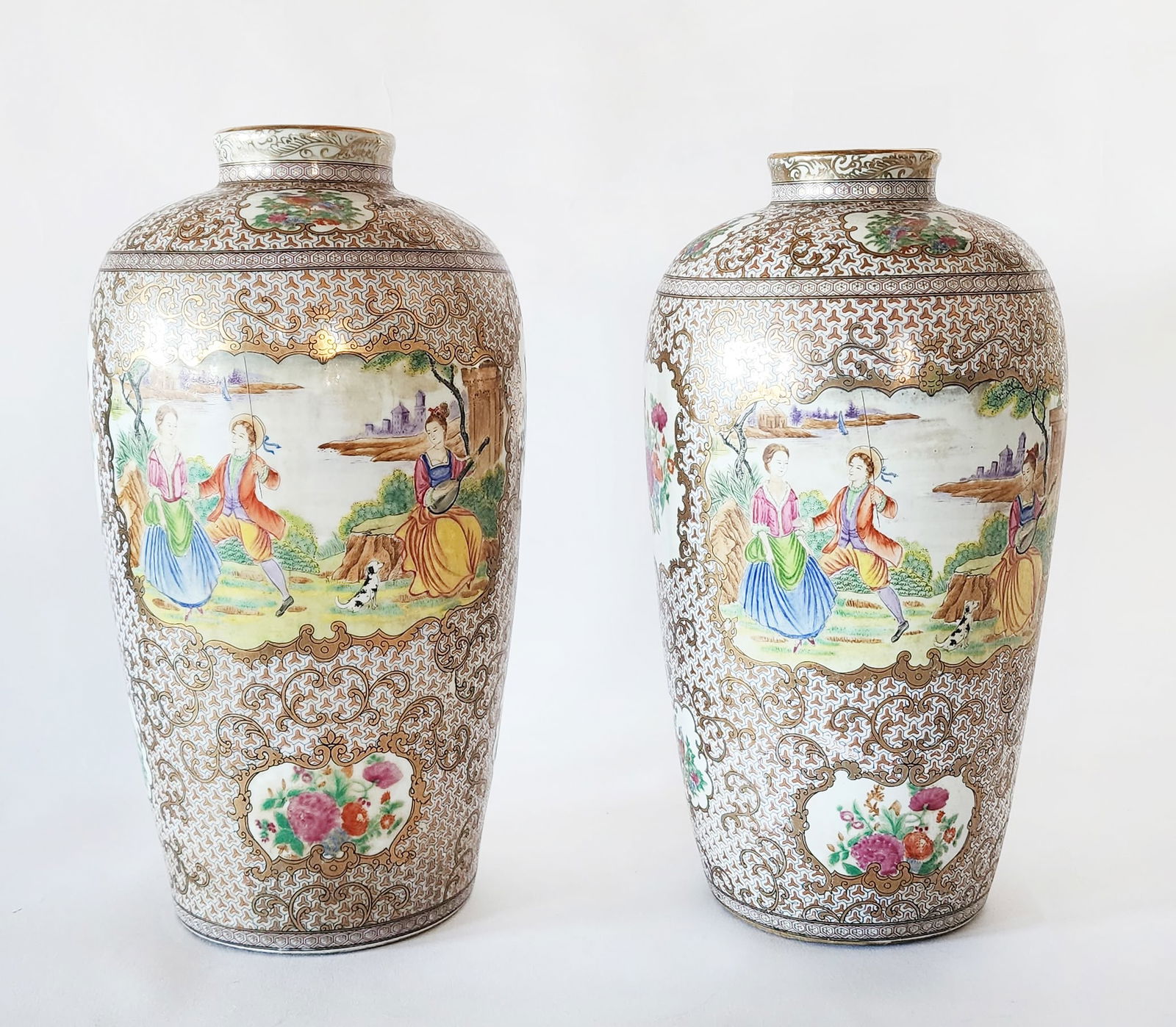 Pair of Chinese Export European Subject Famille Rose Vases (1 of 10)