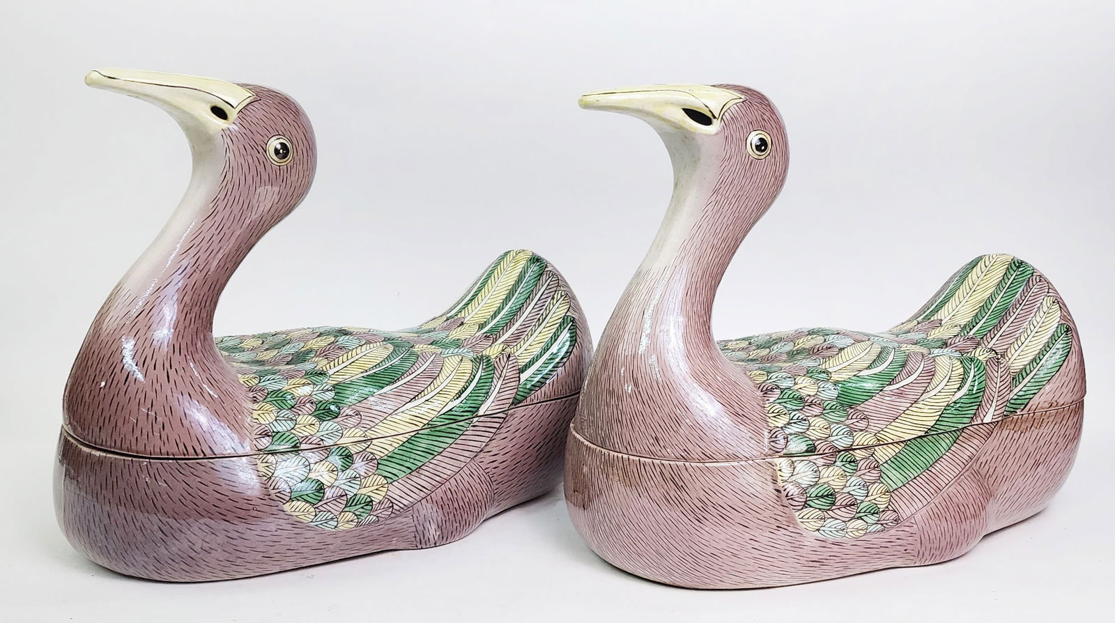 Pair of Chinese Export Famille Verte Duck Shaped Large Tureens (1 of 7)