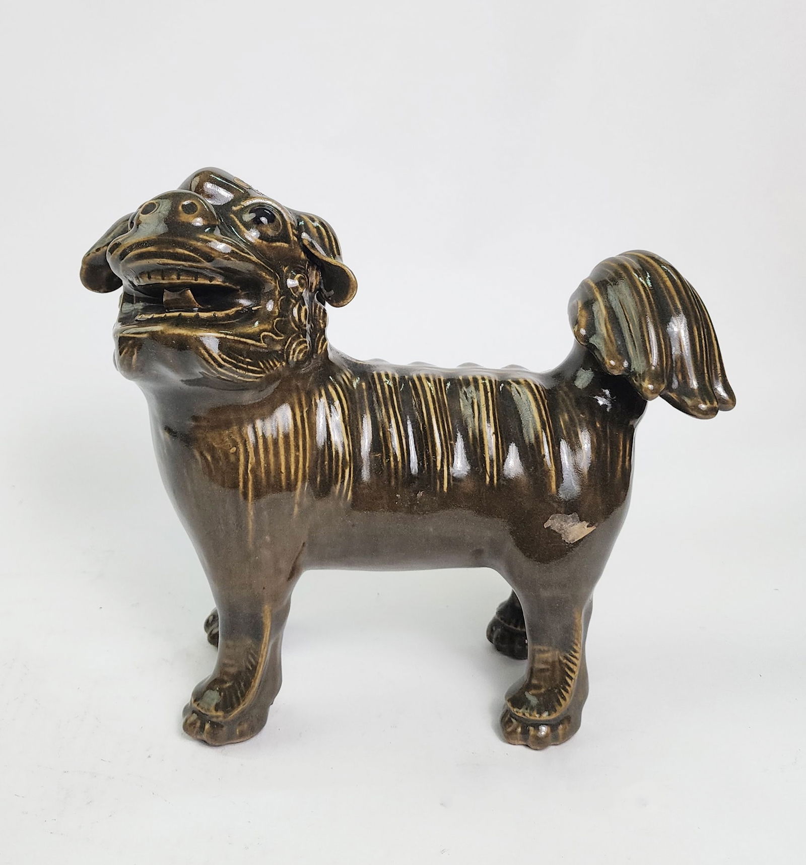Antique Chinese Olive Green Glazed Foo Dog (1 of 5)