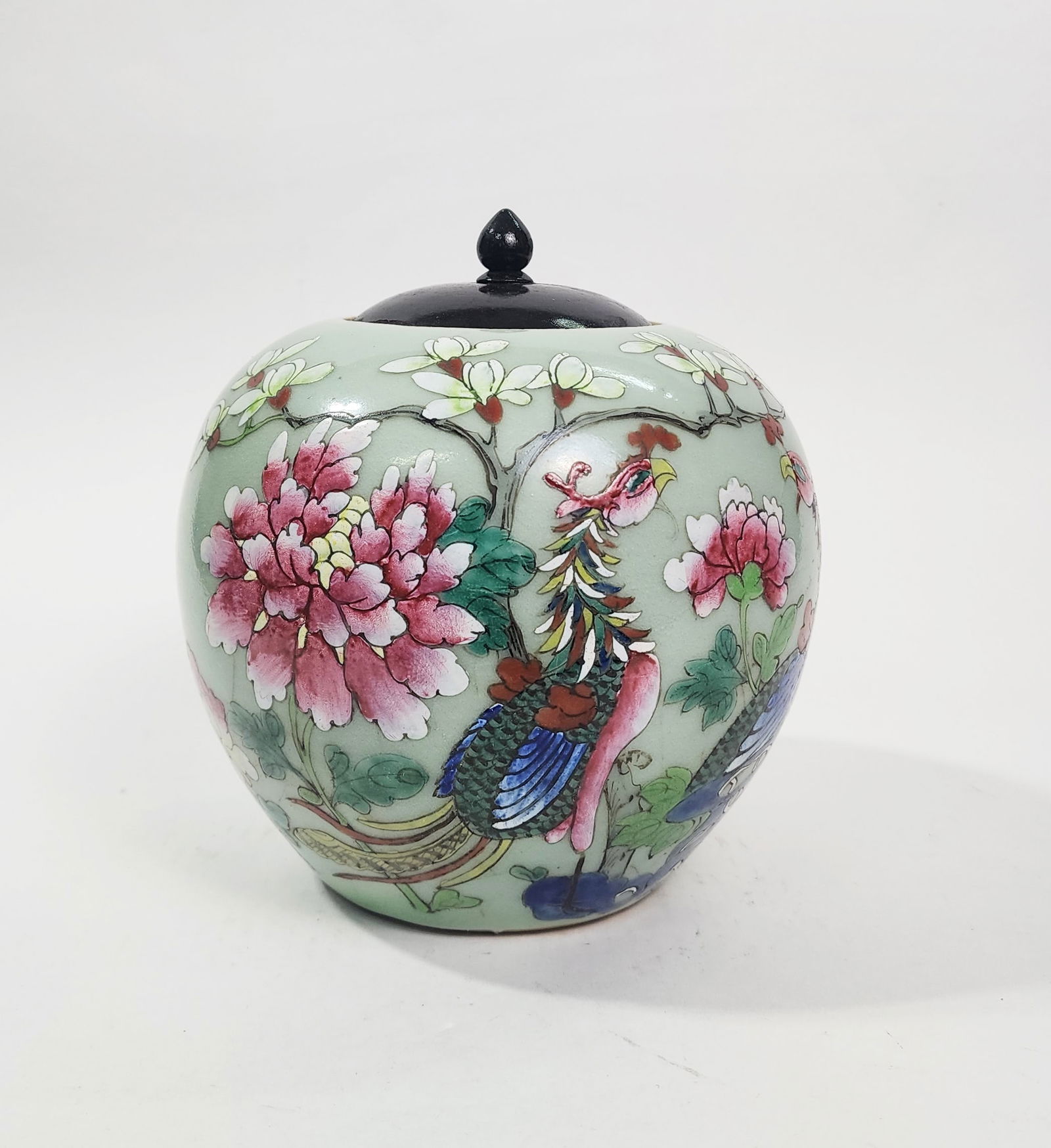 Antique Chinese Canton Enameled & Celadon Glazed Porcelain Jar (1 of 7)