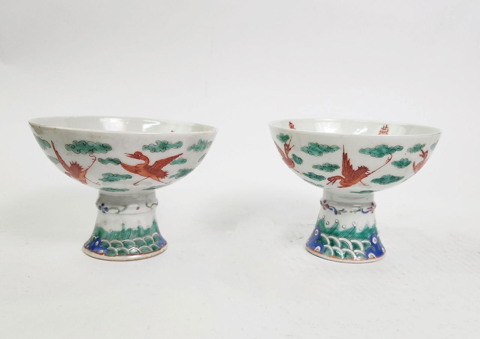 Pair of Antique Chinese Famille Rose Stem Bowls (1 of 6)