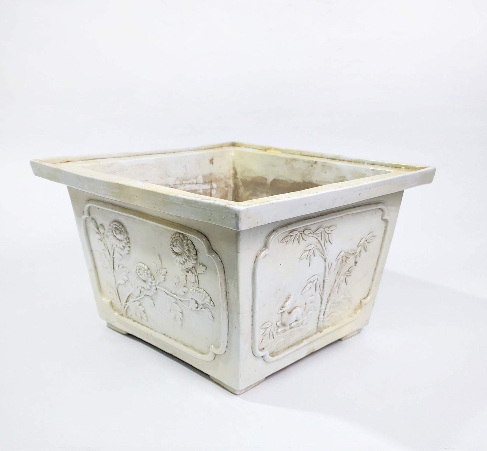 Antique Chinese Porcelain Moulded Square Shaped Planter (1 of 13)