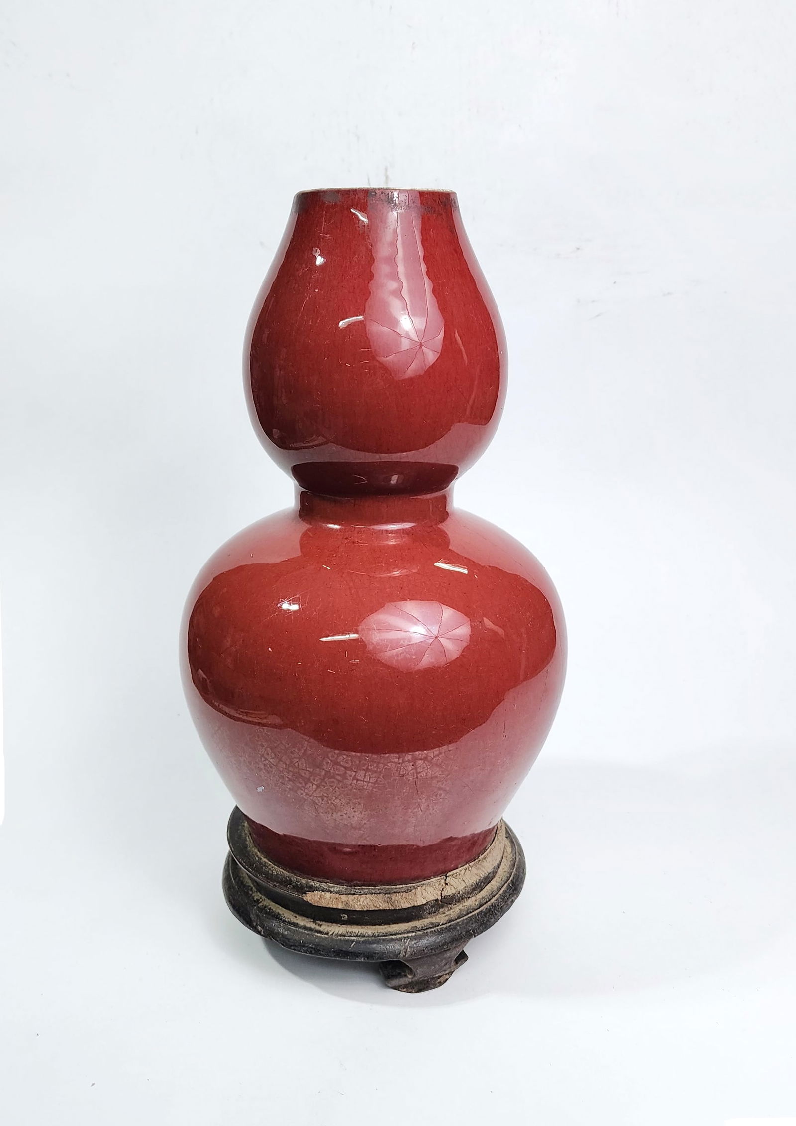 Antique Chinese Copper Red Glazed Gourd Shaped Vase (1 of 10)