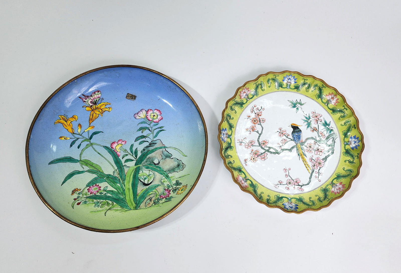 Lot of 2 Chinese Export Hand Painted Enameled Metal Plates (1 of 5)