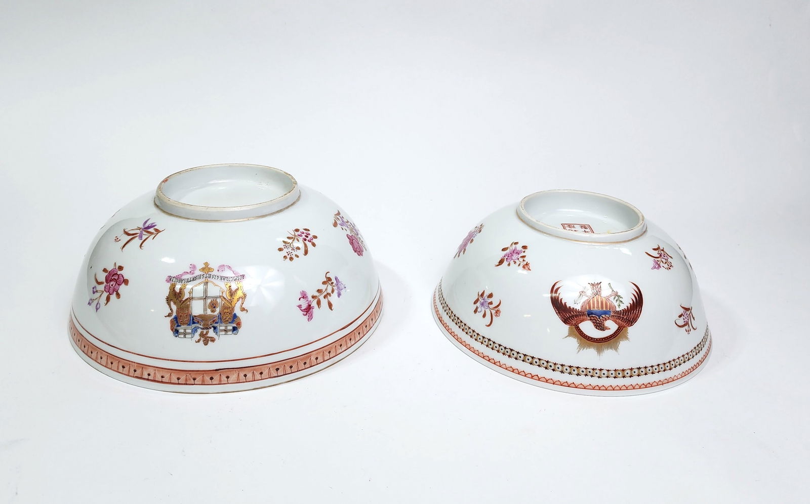 Lot of 2 Chinese Export Armorial Porcelain Bowls (1 of 8)