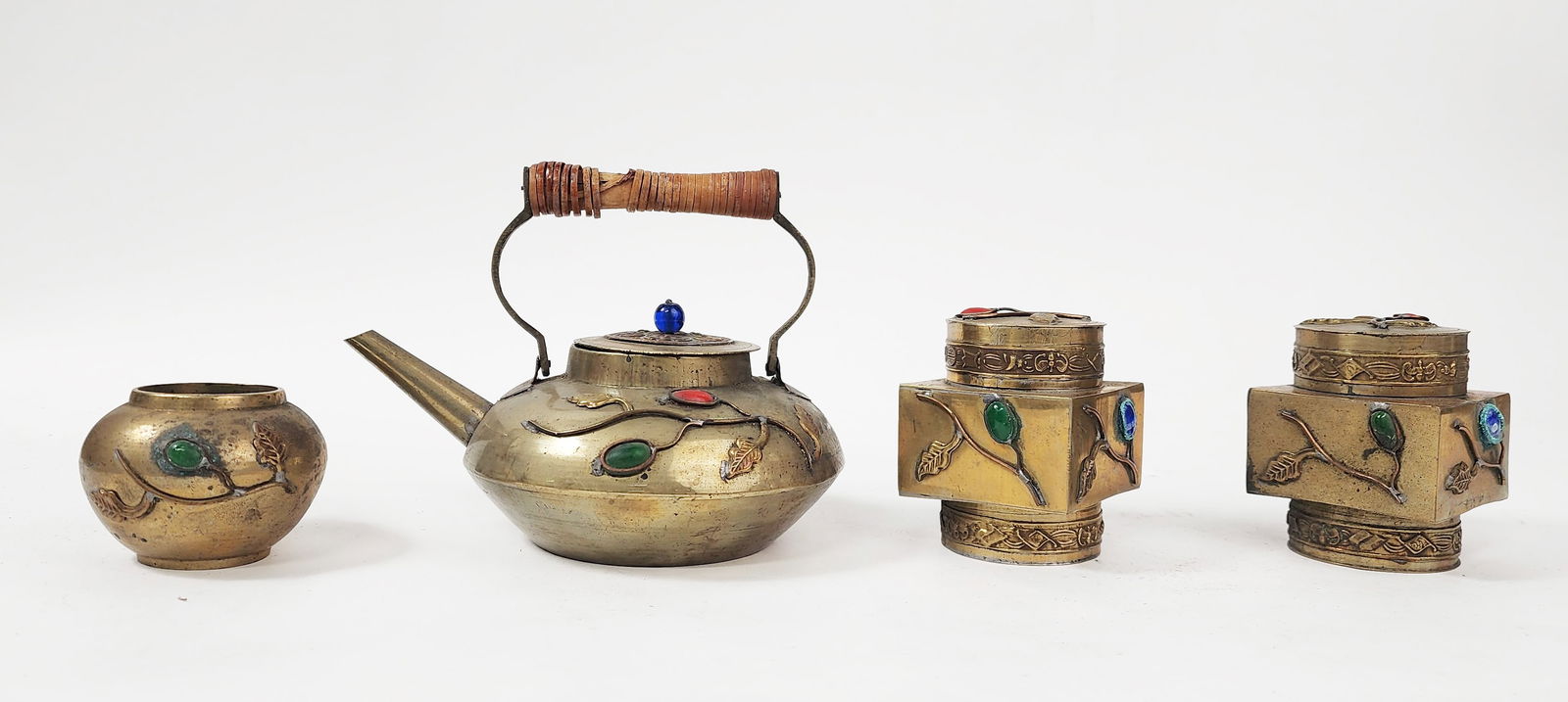 Chinese Export Brass Tea Pot & Tea Caddies (1 of 3)