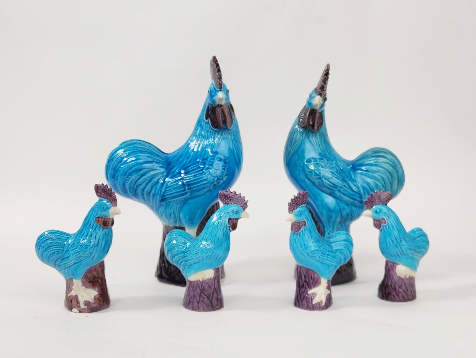 Lot of 6 Chinese Export Turquoise Glazed Roosters (1 of 5)