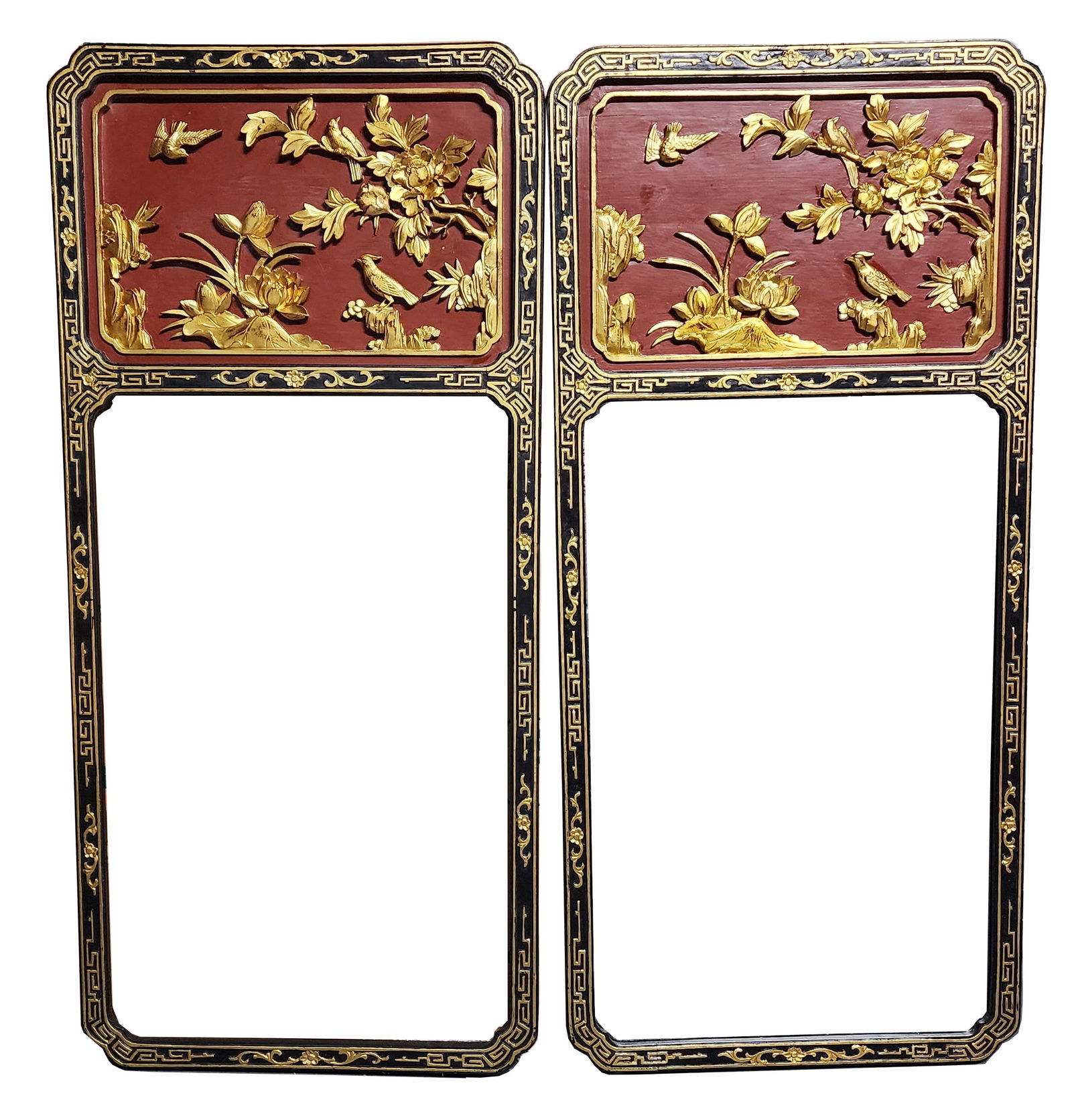 Pair of Antique Chinese Lacquered & Gilt Carved Wood Trumeau Mirror Frames (1 of 5)