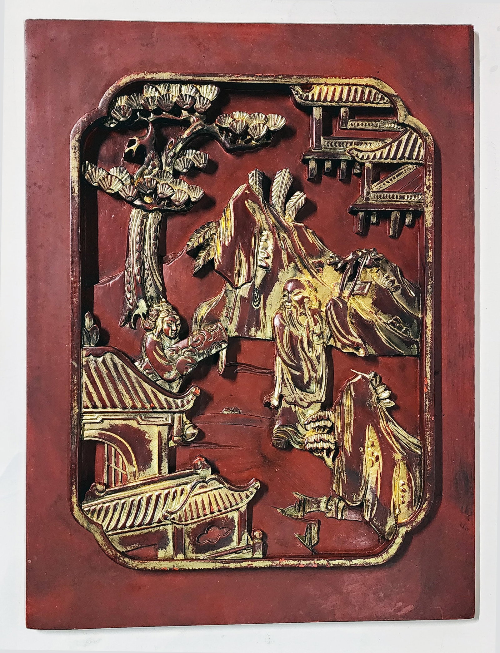 Pair of Antique Chinese Lacquered & Gilt Carved Wood Panel: Pair of Antique Chinese Lacquered & Gilt Carved Wood Panel, ca. mid 20th century. Size: 15.25 x 11.25 inches.