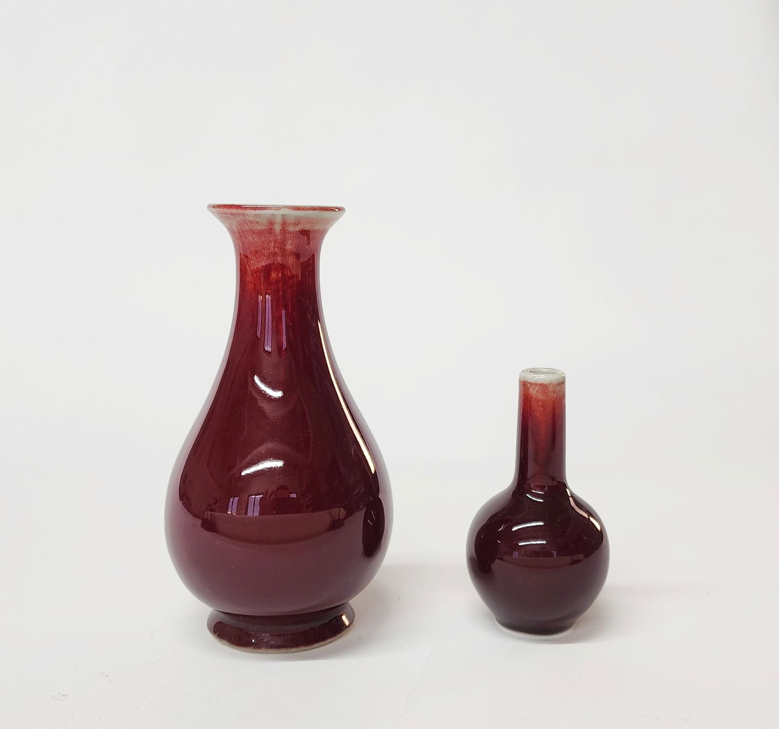 Lot of 2 Chinese Copper Red Glazed Porcelain Small Vases, Jingdezhen (1 of 6)