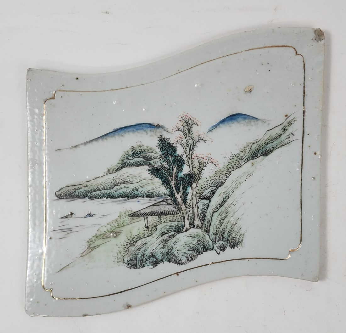 Antique Chinese Qianjiang Porcelain Tile With Landscape (1 of 4)
