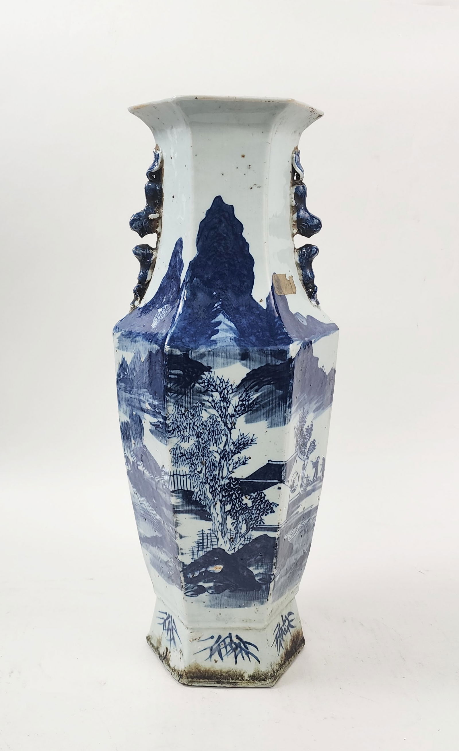 Antique Chinese Blue & White Porcelain Hexagonal Vase (1 of 8)