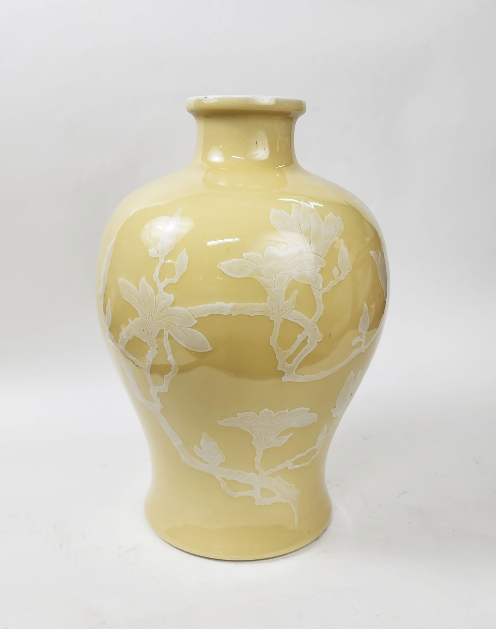 Chinese Export Yellow Glazed & White Enameled Large Porcelain Vase (1 of 7)