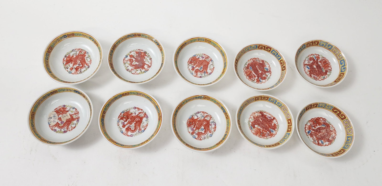 Lot of 10 Antique Chinese Porcelain Small Dragon Dishes (1 of 9)