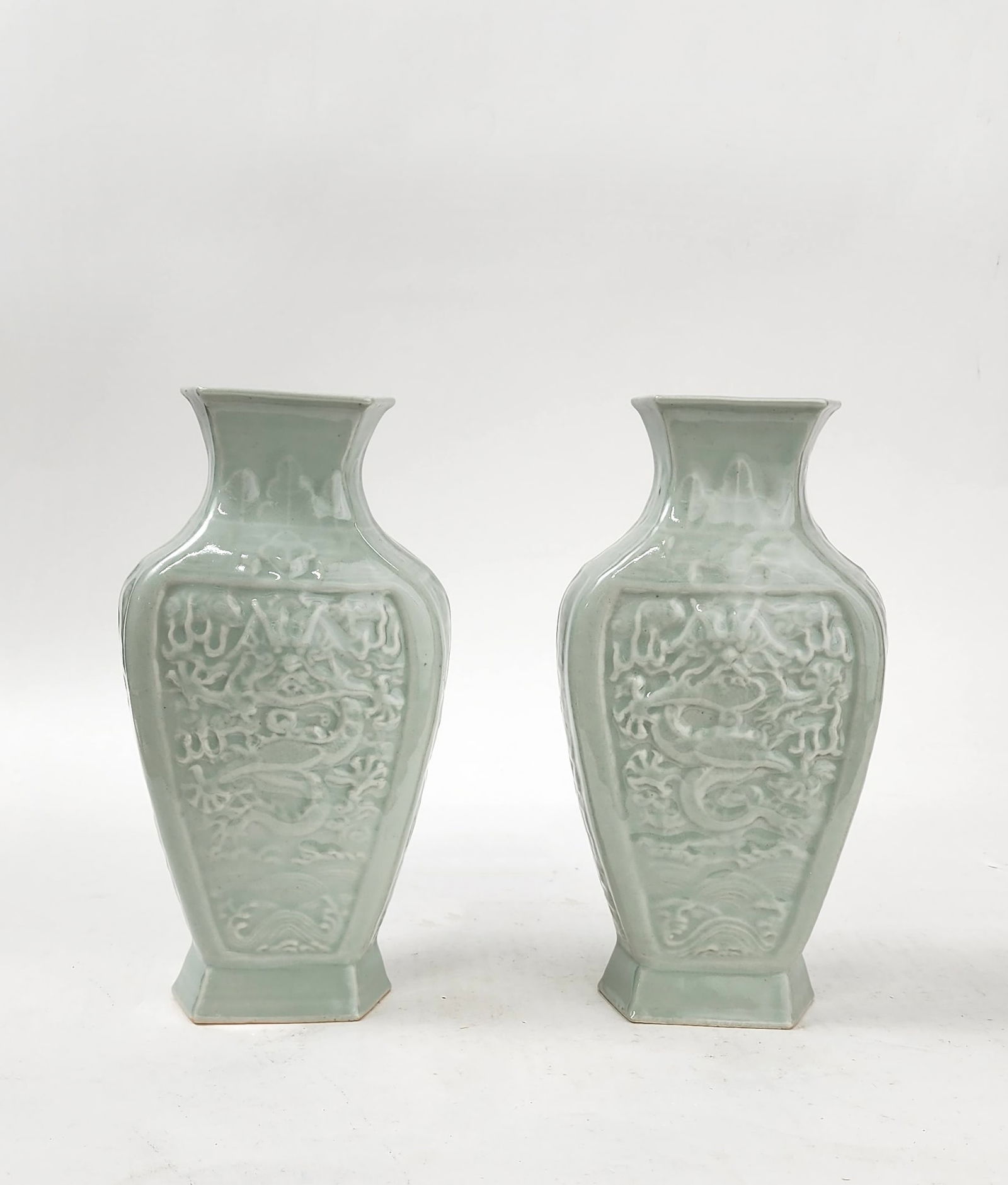 Pair of Antique Chinese Export Celadon Glazed Dragon Vases (1 of 6)