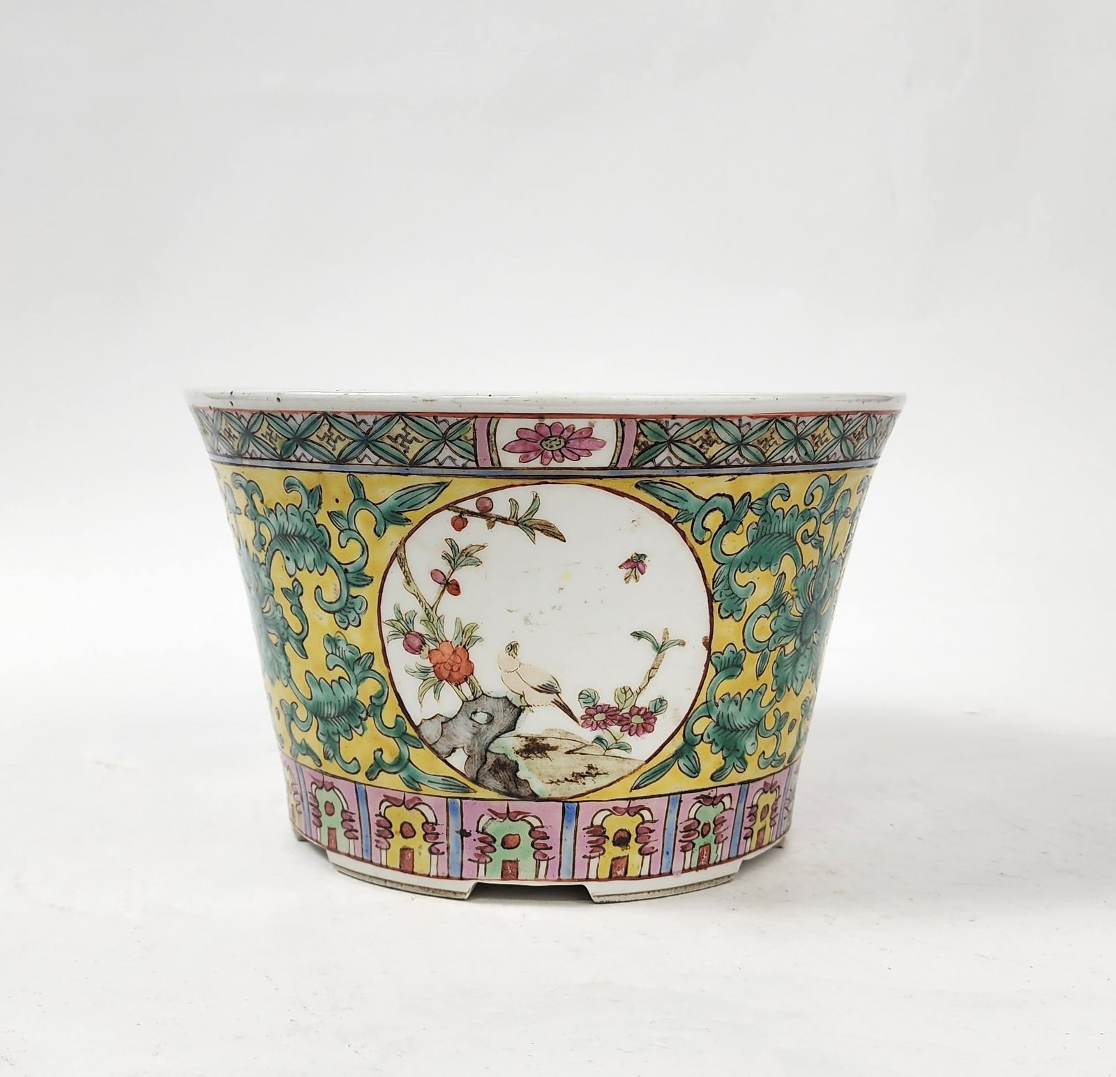 Antique Chinese Famille Rose Yellow Ground Porcelain Planter (1 of 7)
