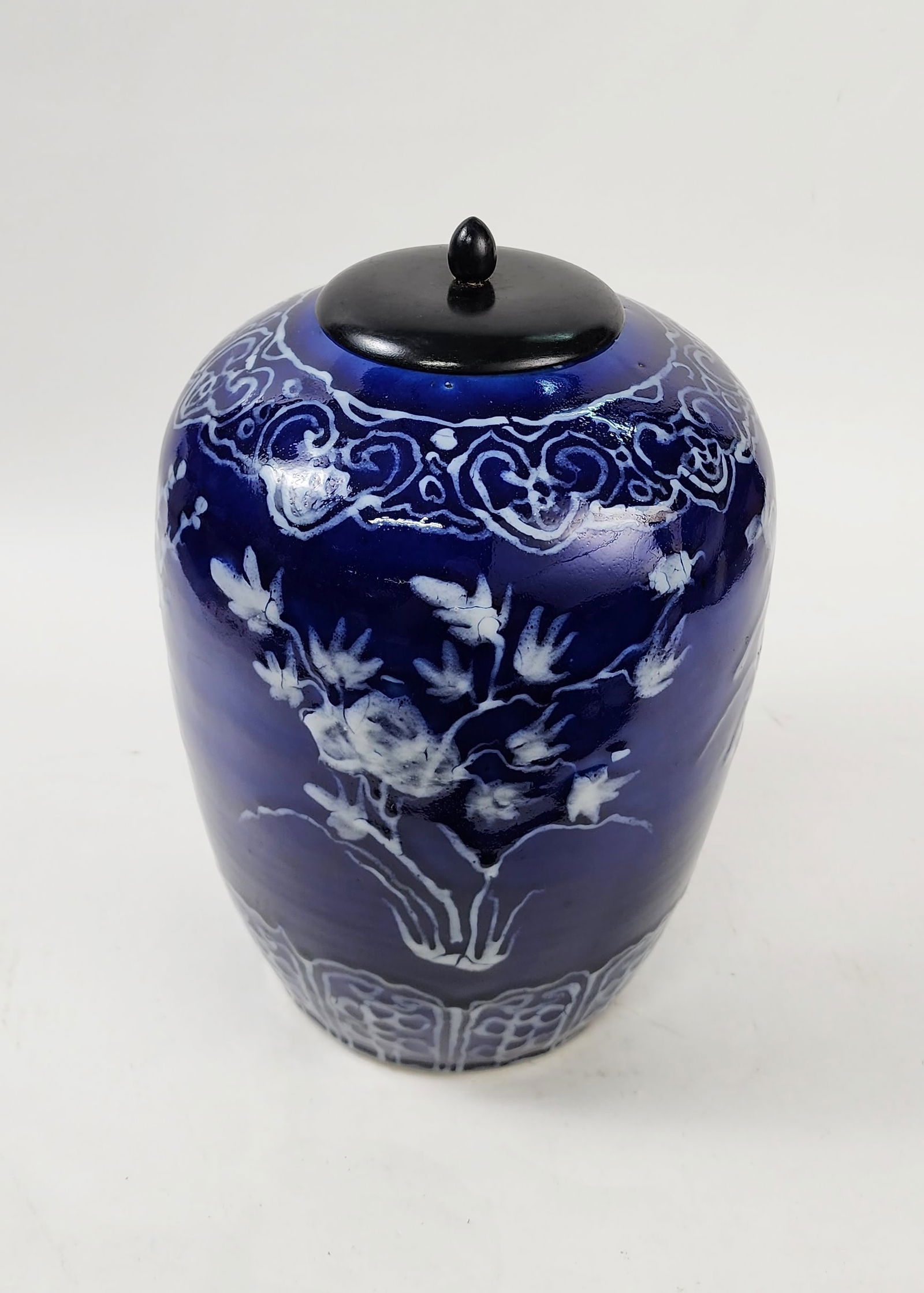 Antique Chinese Reverse Decorated Cobalt Blue Porcelain Jar (1 of 6)