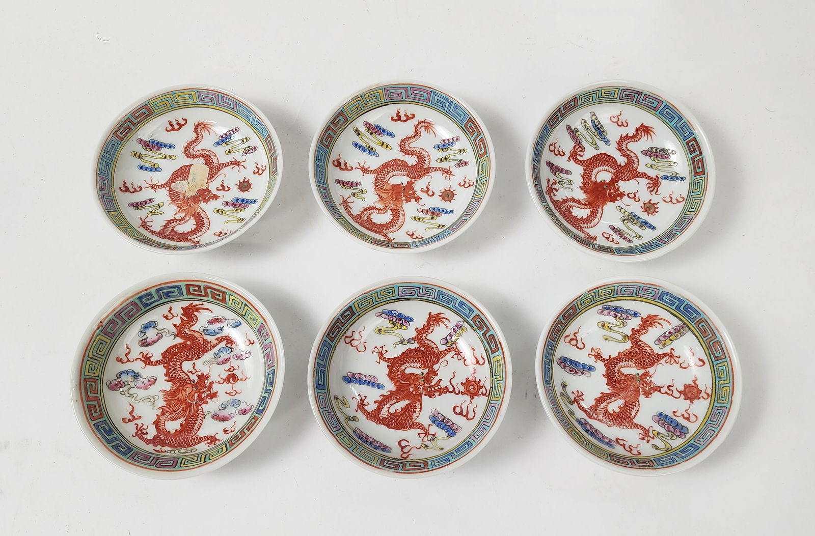 Set of 6 Antique Chinese Porcelain Small Dragon Dishes (1 of 5)