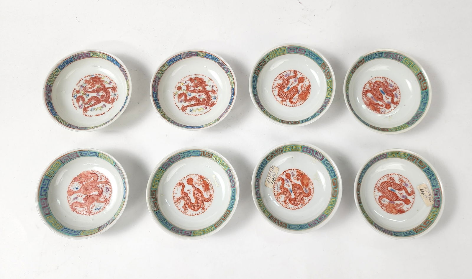 Lot of 8 Antique Chinese Porcelain Small Dragon Dishes (1 of 9)