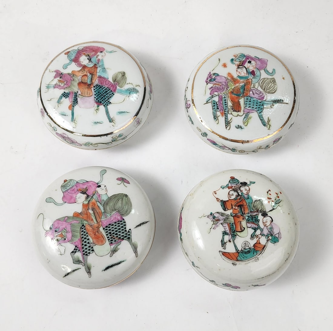 Lot of 4 Antique Chinese Famille Rose Porcelain Stamp Boxes (1 of 5)