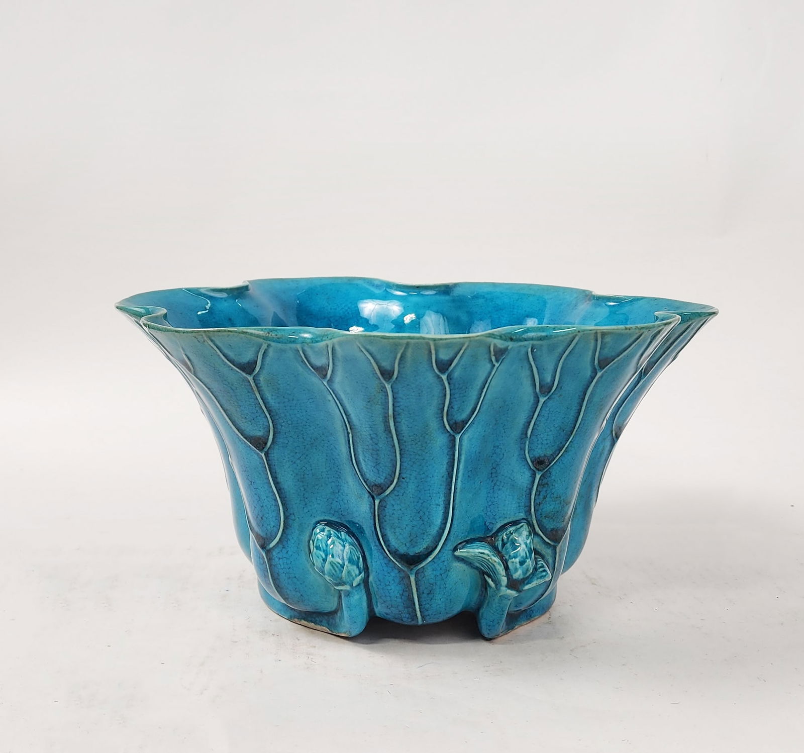 Chinese Turquoise Blue Glazed Leaf Shaped Planter (1 of 8)