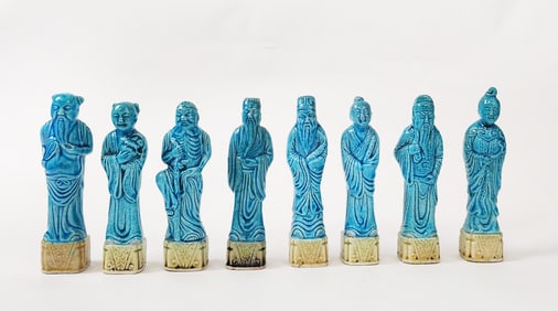 Set of 8 Chinese Export Turquoise Glazed Immortal Figures