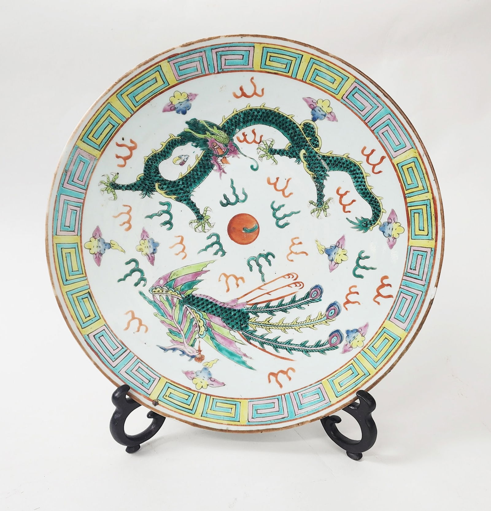 Antique Chinese Famille Rose Dragon & Phoenix Large Plate (1 of 8)