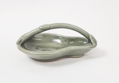 Chinese Celadon Glazed Porcelain Plate w Handle