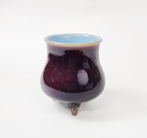 Antique Chinese Purple & Blue Glazed Tripod Footed Censer