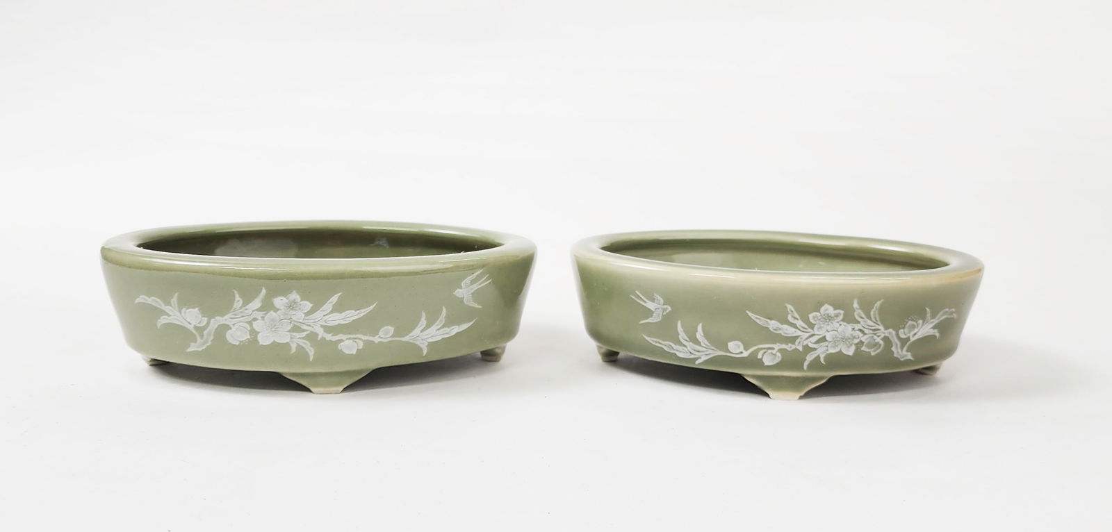 Pair of Chinese Jingdezhen Celadon Glazed & Enameled Bonsai Planters (1 of 6)
