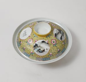 Chinese ROC Yellow Ground Enameled Porcelain Covered Bowl