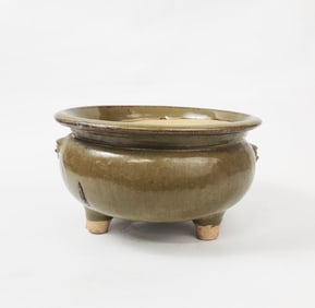 Antique Chinese Tea Dust Glazed Tripod Footed Censer Bowl