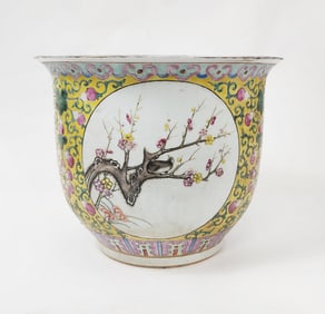 Antique Chinese Famille Rose Yellow Ground Porcelain Planter