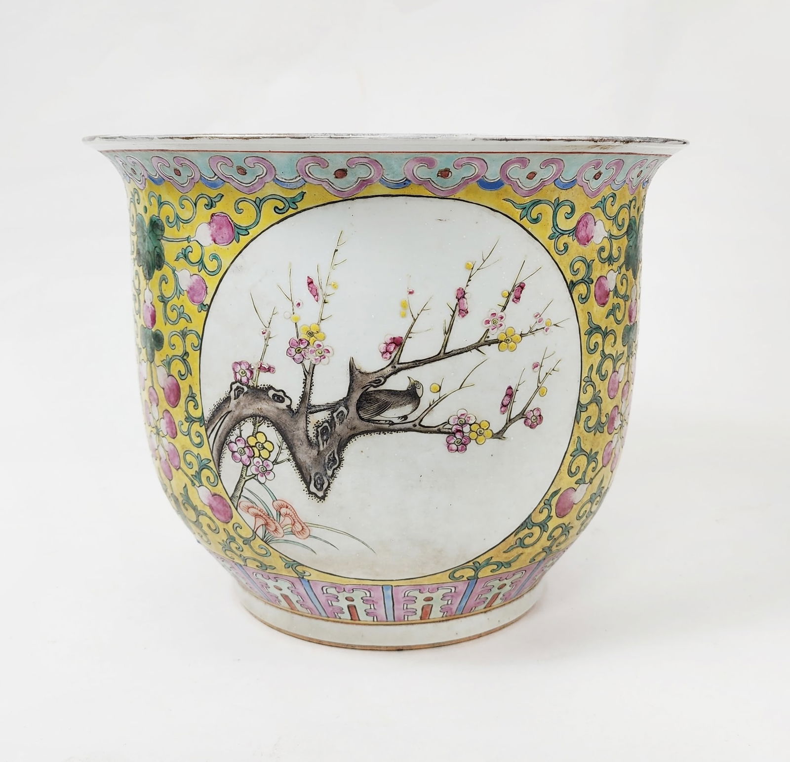 Antique Chinese Famille Rose Yellow Ground Porcelain Planter (1 of 11)