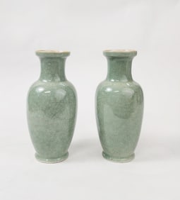 Pair of Chinese Celadon Crackle Glazed Vases