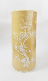 Chinese Jingdezhen Yellow Glazed & Enameled Umbrella Stand/ Large Vase