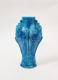 Chinese Export Moulded Turquoise Glazed Porcelain Vase